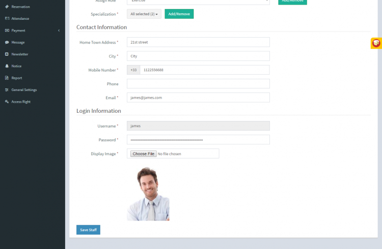 Tạo hồ sơ tài khoản nhân viên phòng Gym